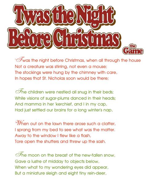 Twas The Night Before Christmas Words Printable